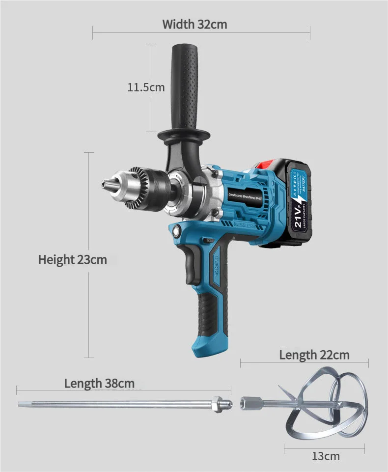 Trapano elettrico senza fili senza spazzole Trapano per legno/acciaio/cemento/ghiaccio per batteria Makita 18V