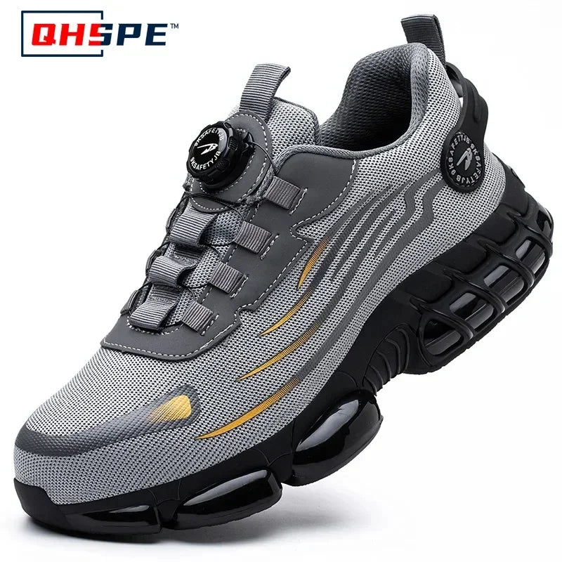 Pulsante rotante Nuove scarpe antinfortunistiche da uomo Scarpe da lavoro anti-smash anti-puntura Scarpe sportive da uomo di moda Stivali protettivi di sicurezza da uomo