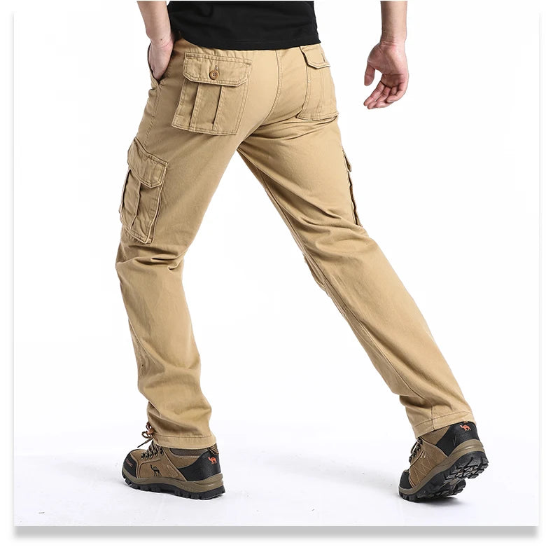 Salopette ampia con tasche grandi Pantaloni tattici da jogging per sport all'aria aperta da uomo Pantaloni da lavoro casual in puro cotone elastico in vita