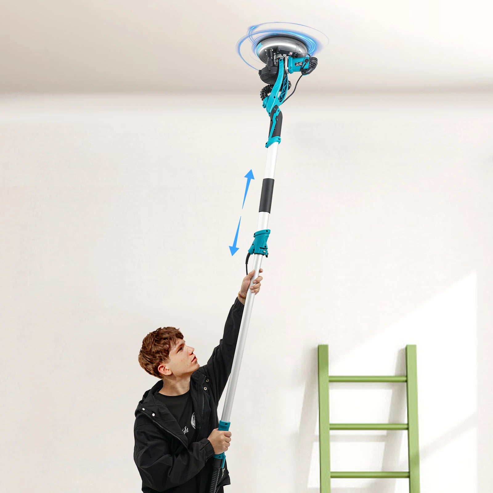 Levigatrice per cartongesso da 750 W, lucidatrice per mastice da parete a velocità regolabile, 220-240 V, con aspirazione della polvere, 6 carte vetrate