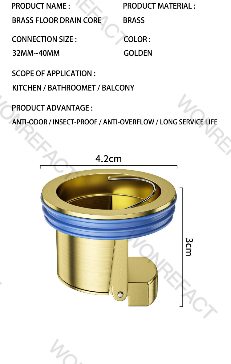 Scarico a pavimento in ottone Cor Anti-odore Anti-insetto Fogna Drenaggio rapido Scarico a pavimento per bagno Nucleo Durevole Installazione rapida Scarico a pavimento