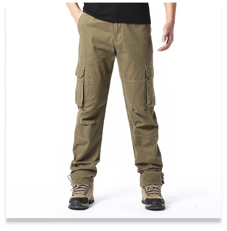 Salopette ampia con tasche grandi Pantaloni tattici da jogging per sport all'aria aperta da uomo Pantaloni da lavoro casual in puro cotone elastico in vita