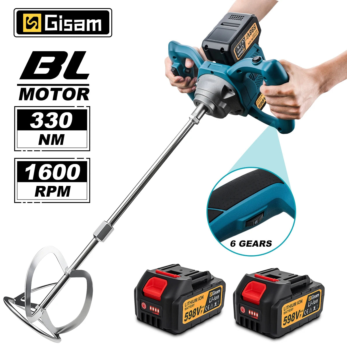 Gami 40V Brushless Elettrico Betoniera Mixer 6 Velocità Cordless Malta di Cemento Gesso Vernice Frullatore Per makita 18v batteria pin