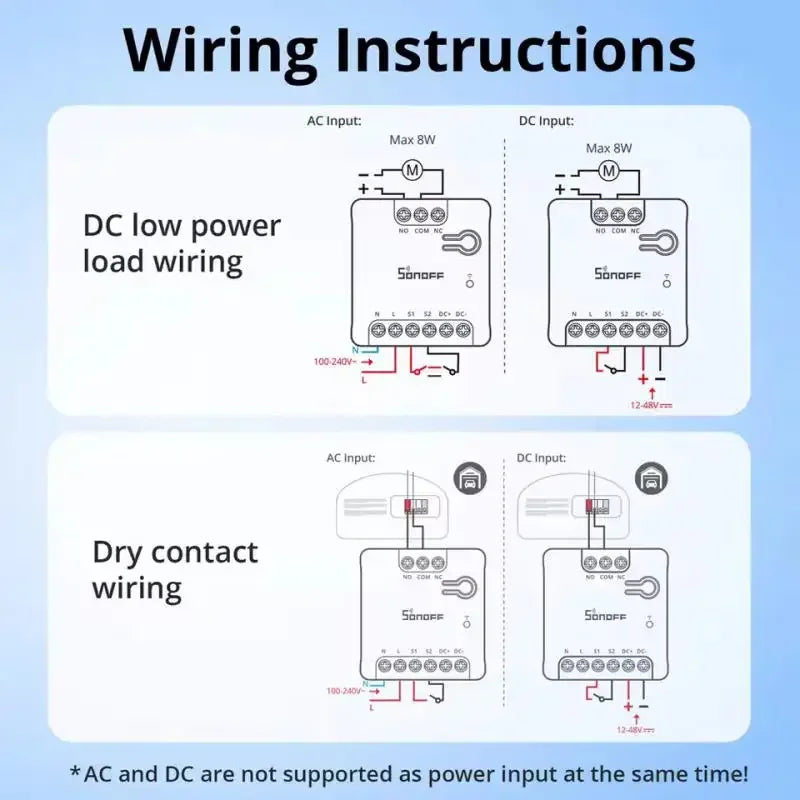 SONOFF MINI-D Wi-Fi Smart Switch Primo MINI dispositivo relè a contatto secco con importa supporta il controllo del contattore di alimentazione CA/CC