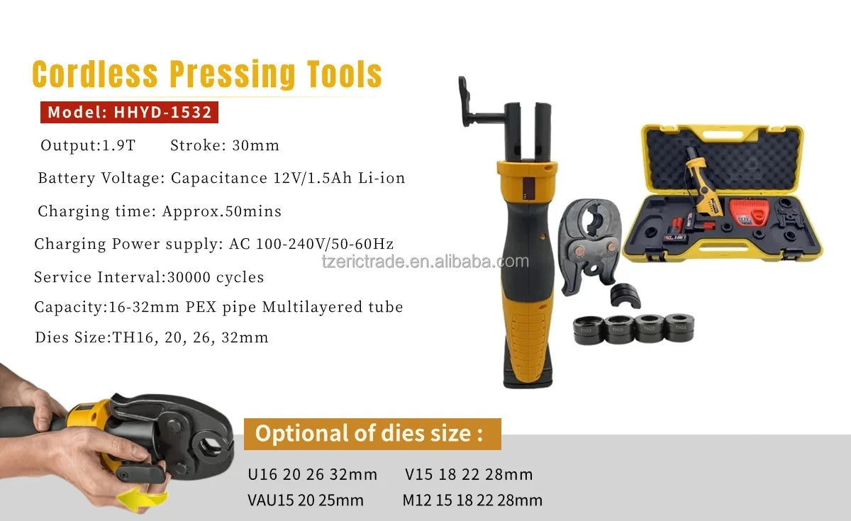 Idraulici a batteria Mascella industriale/fai da te TH/U 16 20 25 26 32mm Strumento di pressatura Pex multistrato Utensili elettrici HVAC alimentati a batteria