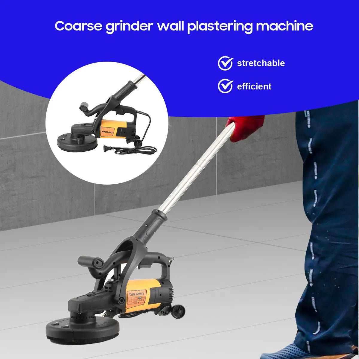 Rettificatrice per pareti 3800W Smerigliatrice grossolana portatile per intonacare le pareti con asta di prolunga per pareti, pavimenti in cemento, strumento per lucidare