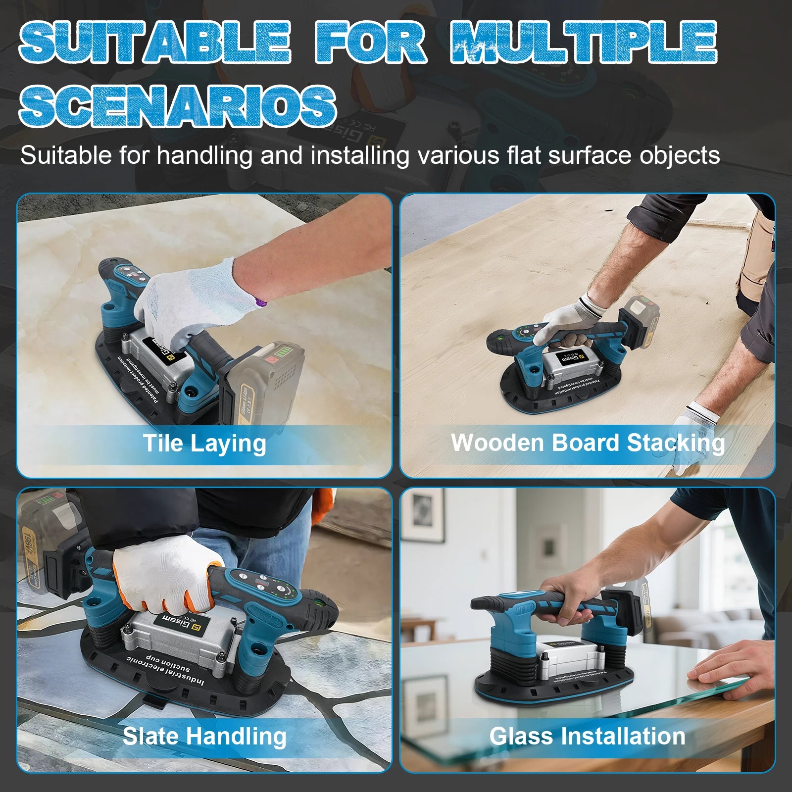 Gisha 500KG Piastrelle Piastrelle Macchina Piastrelle Vibratore Ventosa 9 Gear Pavimento Vibratore Livellamento Strumento di Potere Per makita 18v batteria pin