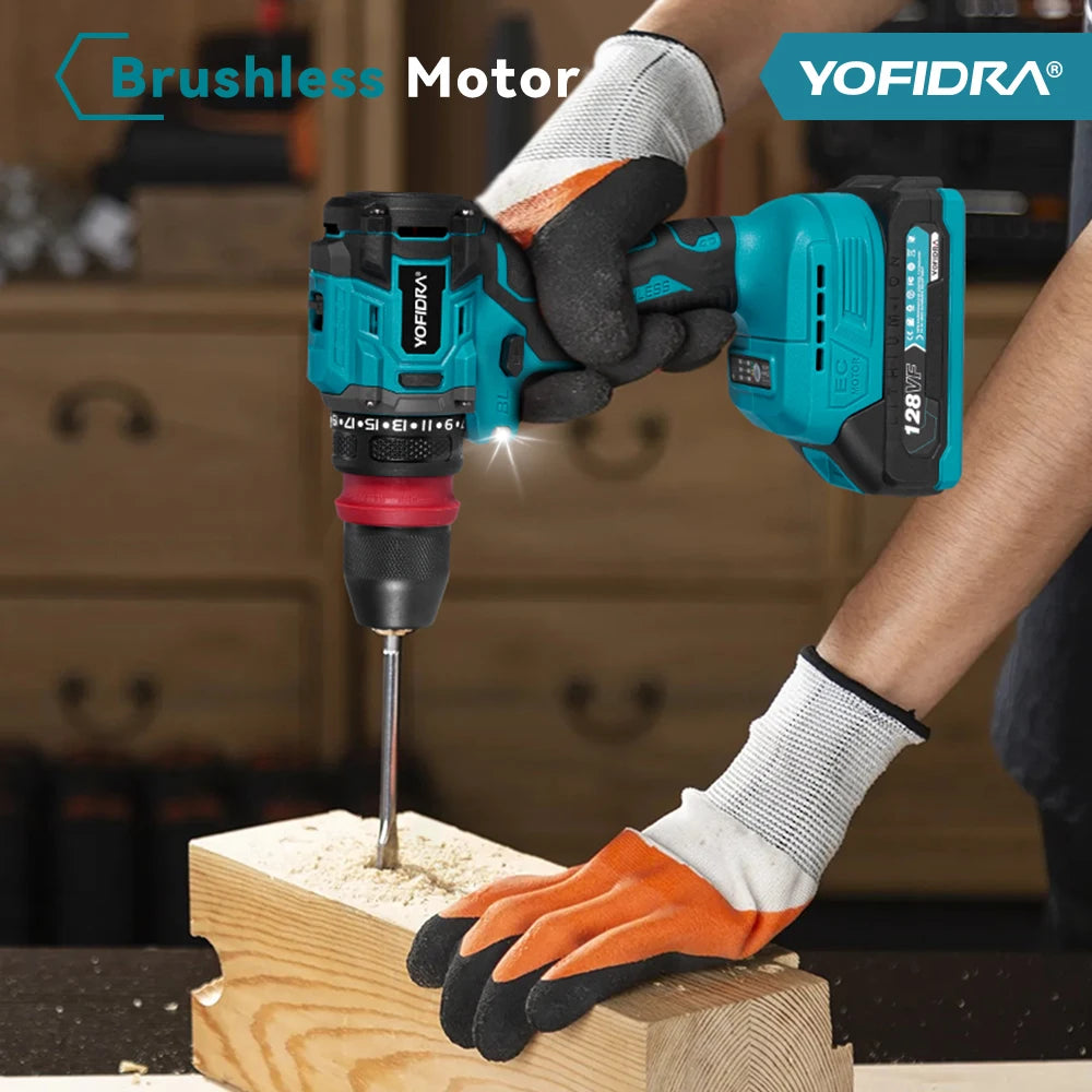 YOFIDRA 2 in1 Cacciavite elettrico senza spazzole Martello Trapano a batteria Impatto Utensile elettrico multifunzionale per Makita 18V Batteria Pin