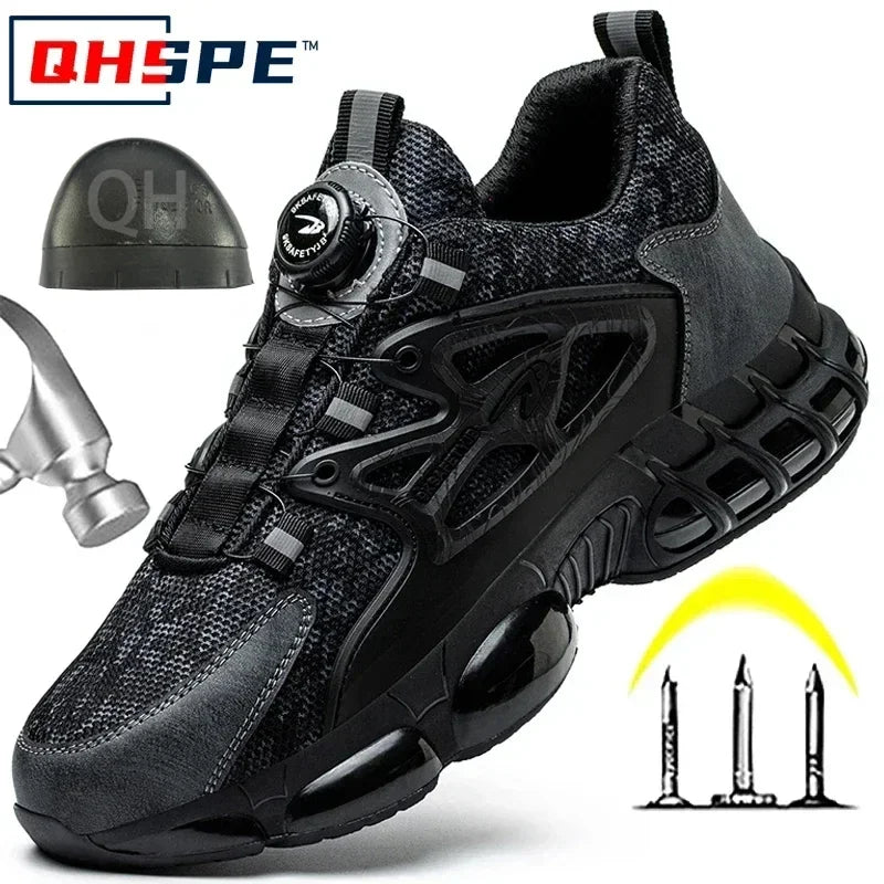Pulsante rotante Nuove scarpe antinfortunistiche da uomo Scarpe da lavoro anti-smash anti-puntura Scarpe sportive da uomo di moda Stivali protettivi di sicurezza da uomo