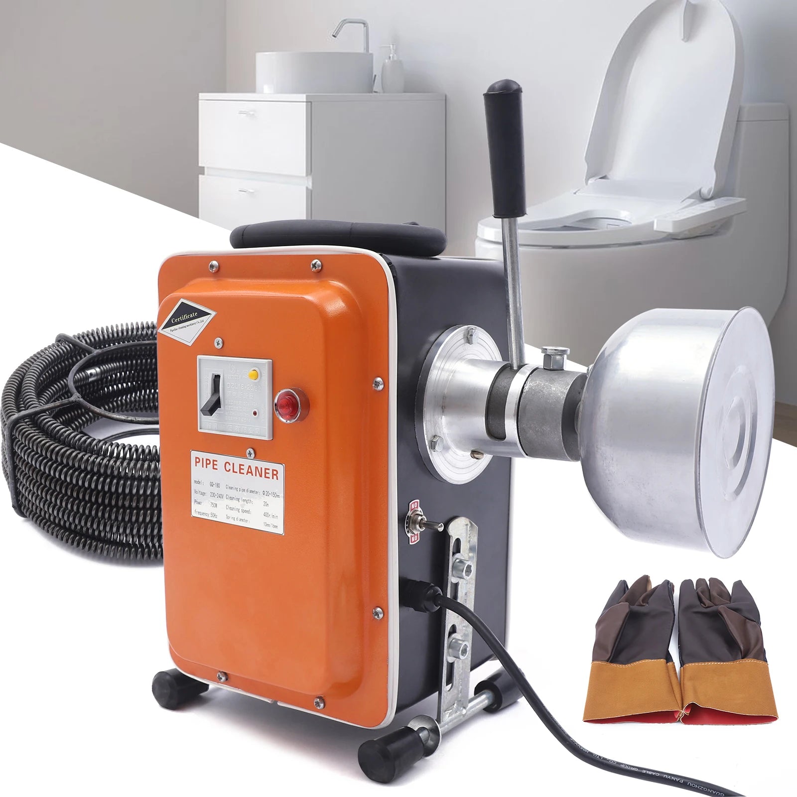 750W Macchina per la pulizia degli scarichi Macchina per la pulizia dei tubi fognari Macchina per la pulizia degli scarichi Kit con molle da 52,49X8,2Ftft per la casa