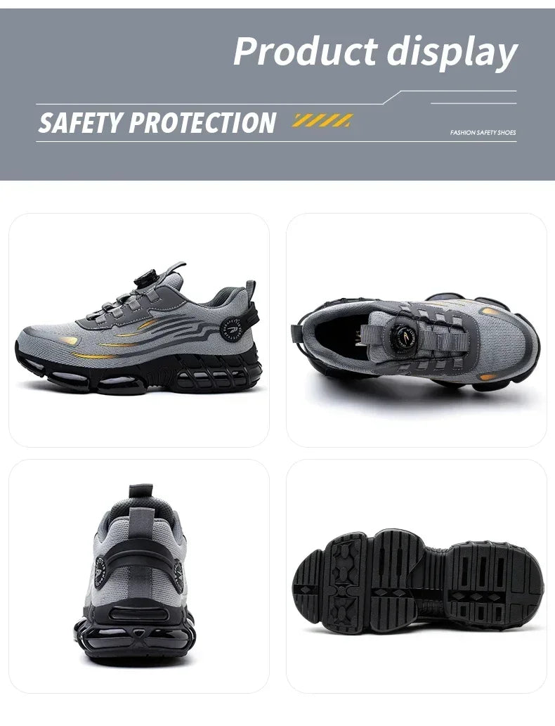 Pulsante rotante Nuove scarpe antinfortunistiche da uomo Scarpe da lavoro anti-smash anti-puntura Scarpe sportive da uomo di moda Stivali protettivi di sicurezza da uomo
