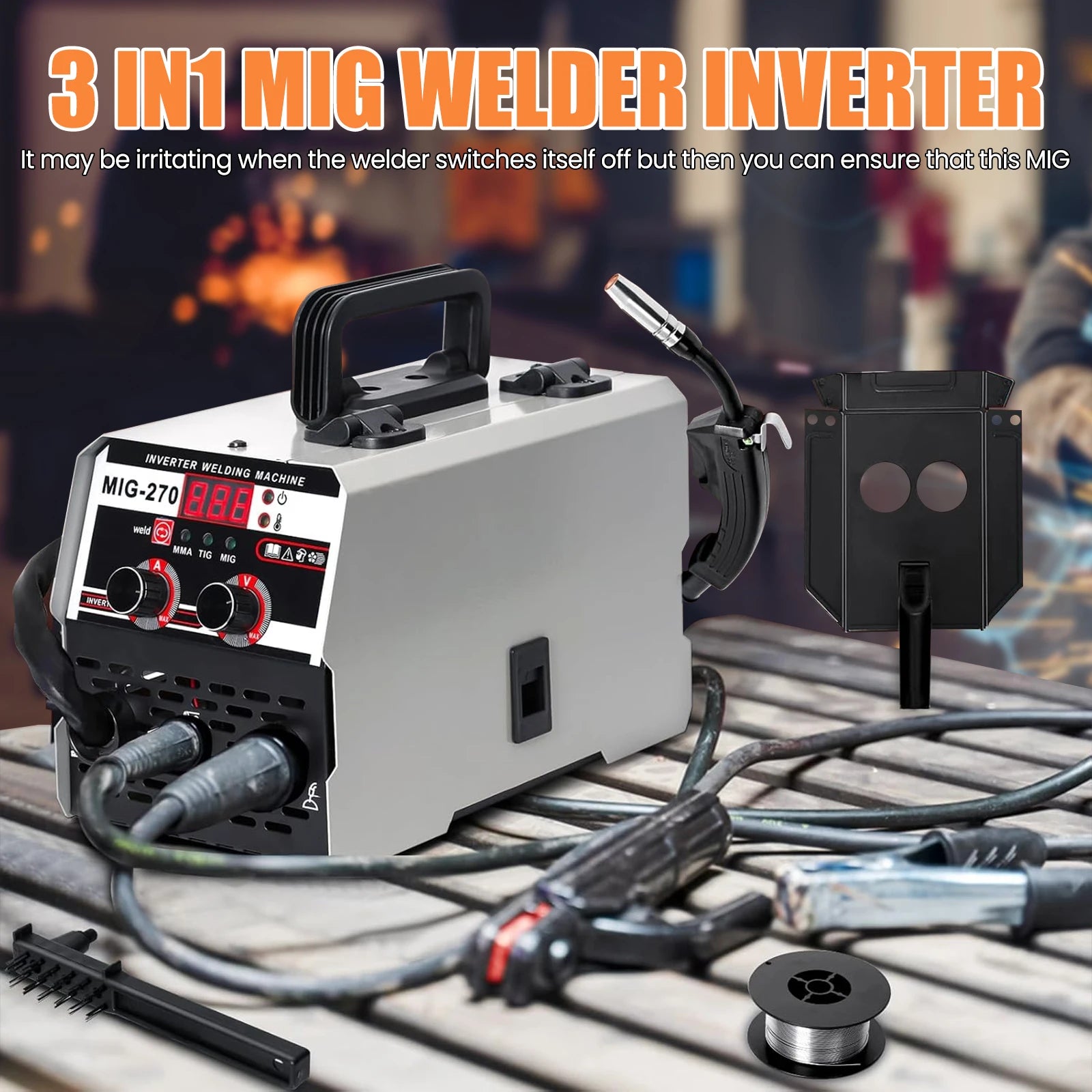 MIG-270 Saldatore inverter 3 in 1 220V Macchina portatile MMA/TIG Display digitale senza gas e semiautomatico Protezione termica per il fai da te domestico
