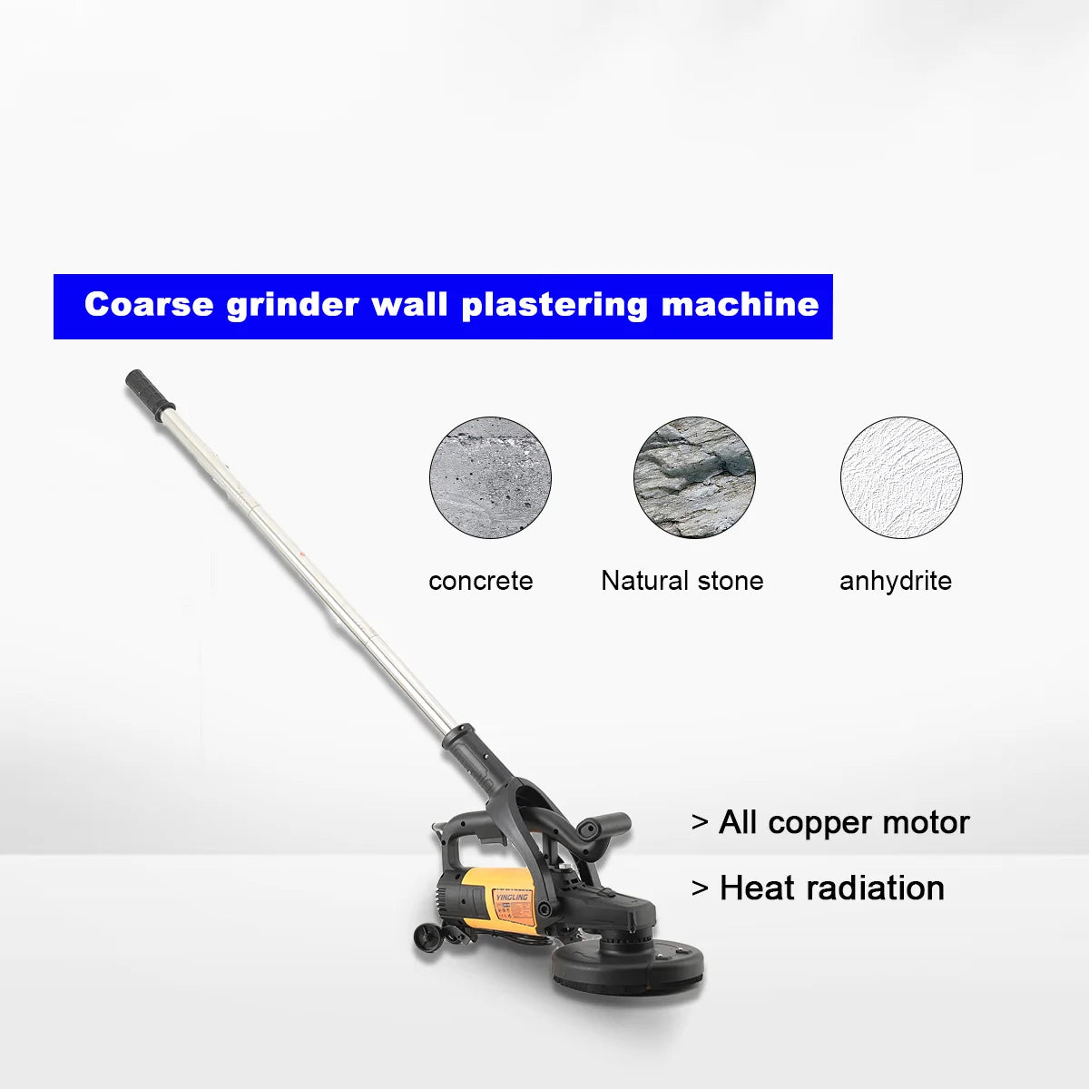 Rettificatrice per pareti 3800W Smerigliatrice grossolana portatile per intonacare le pareti con asta di prolunga per pareti, pavimenti in cemento, strumento per lucidare
