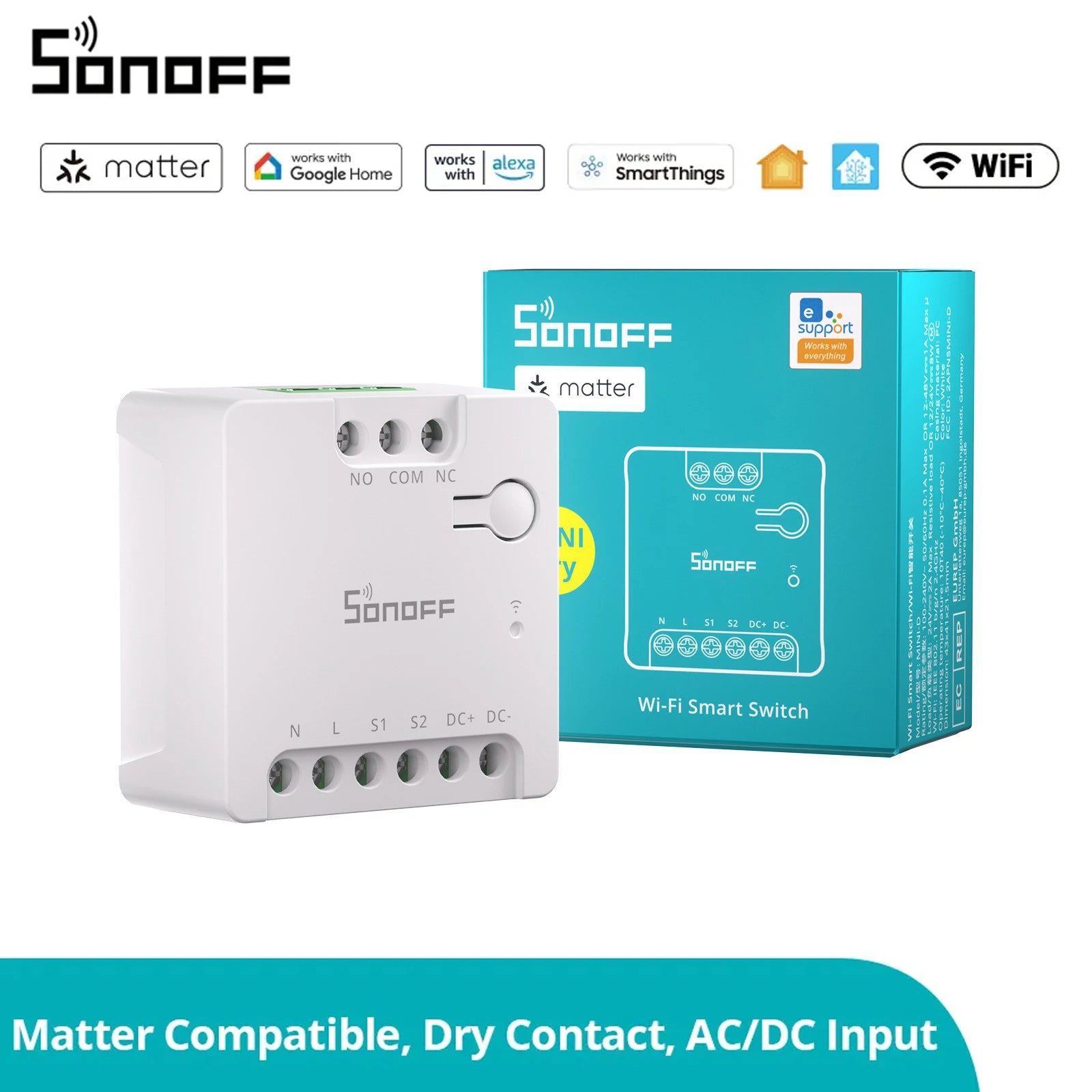 SONOFF MINI-D Wi-Fi Smart Switch Primo MINI dispositivo relè a contatto secco con importa supporta il controllo del contattore di alimentazione CA/CC