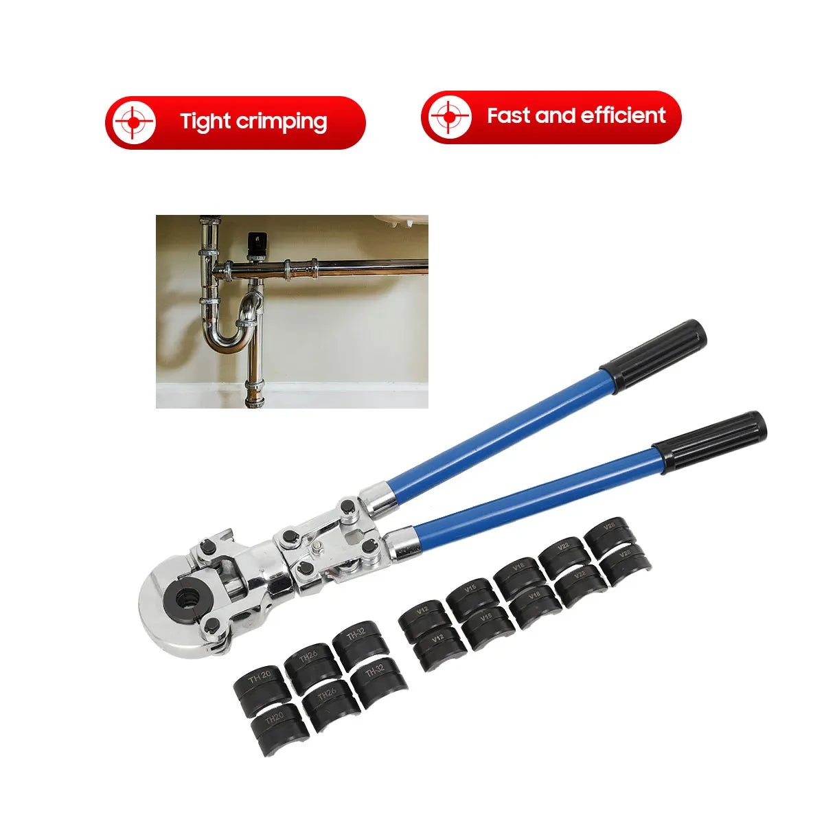 Pinza a crimpare con pressa manuale V12-28mm + pinza per crimpare tubi in rame per tubi compositi TH16-32mm