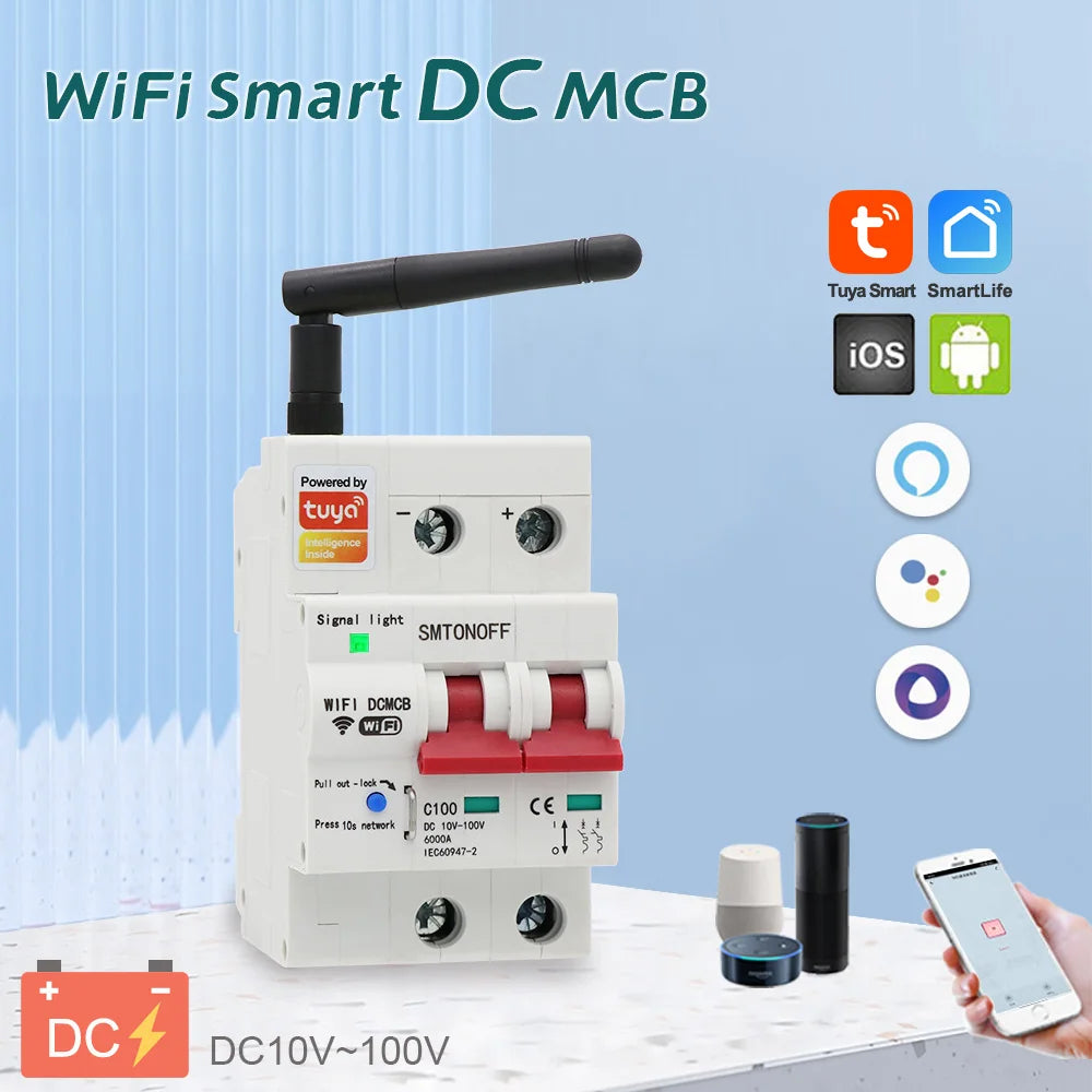 Tuay Smart life WiFi DC Smart Circuit Breaker 12V 24V 48Voverload protezione da cortocircuito con Alexa google home per Smart Home