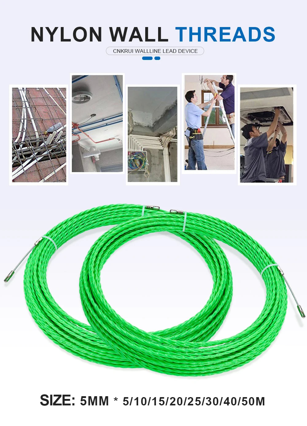 Estrattore per nastro guida per cavi da 5MM 5-50M estrattore in fibra di vetro per accessori per strumenti per condotti per cavi elettrici per telecomunicazioni