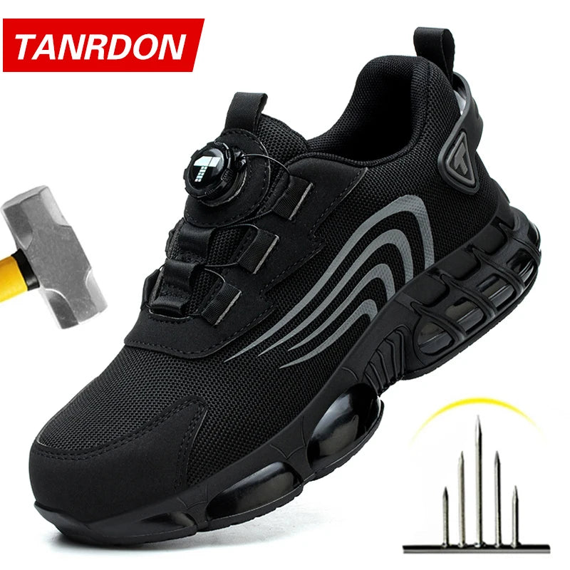 Nuove scarpe antinfortunistiche da uomo con bottone rotante, scarpe da lavoro anti-impatto e anti-perforanti, scarpe sportive da uomo alla moda e pro di sicurezza