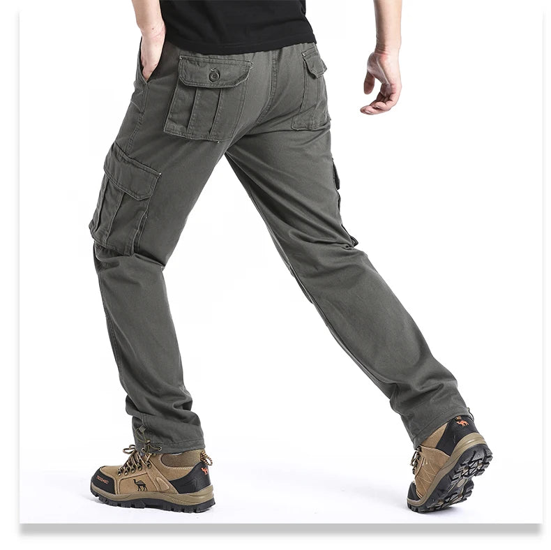 Salopette ampia con tasche grandi Pantaloni tattici da jogging per sport all'aria aperta da uomo Pantaloni da lavoro casual in puro cotone elastico in vita