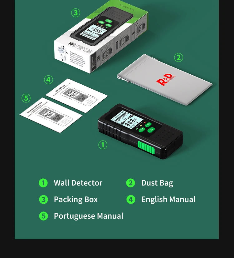 R&D Nuovo cercatore perni Scanner da parete Fili per cavi Localizzatore di profondità Metal Detector da parete Retroilluminato elettronico Cercatore di legno AC nero