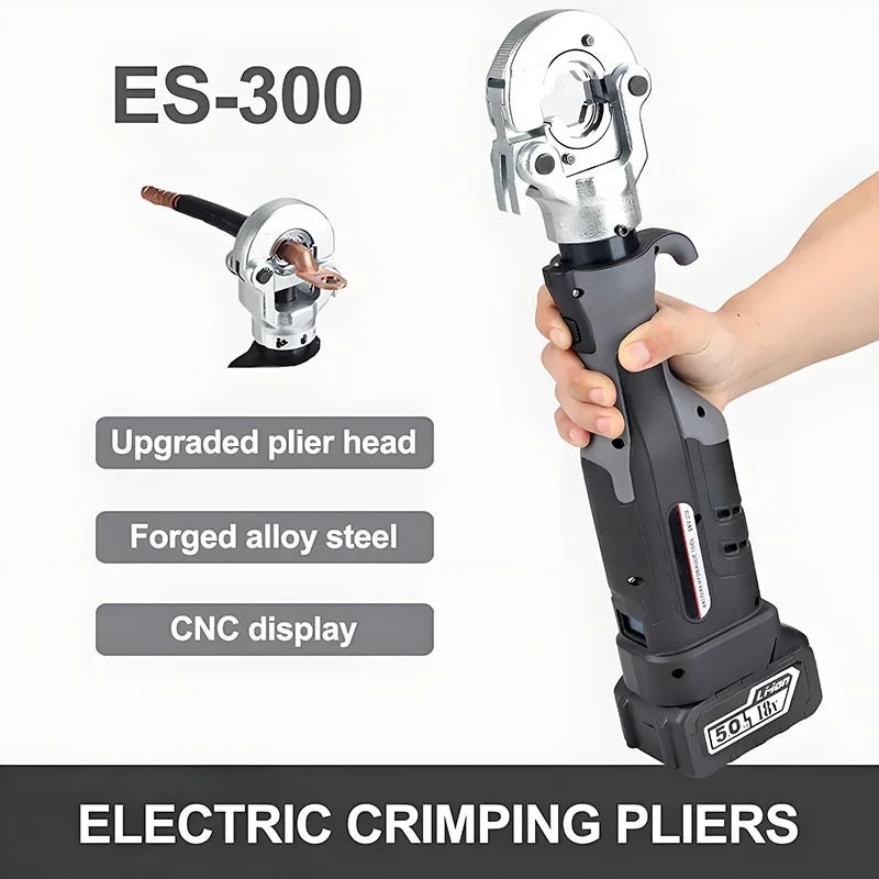 Crimpatrice idraulica elettrica ES-300 con manico dritto per terminali in rame e alluminio da 10-300 mm2 con crimpatura rapida e 360 °   Rotazione