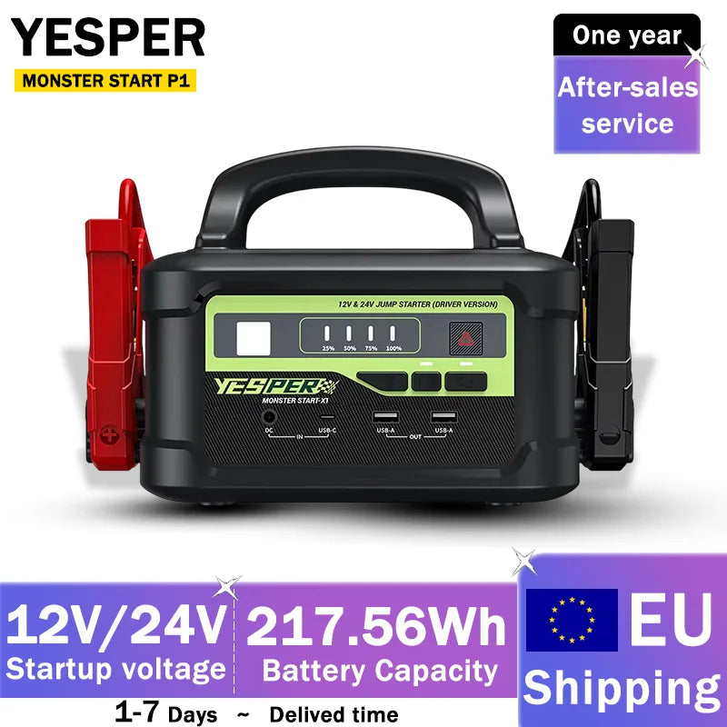 YESPER MONSTER START P1 Avviatore di emergenza per auto portatile 12V/24V Tensione 217.56Wh Capacità Alimentatore di emergenza per auto Doster Starter