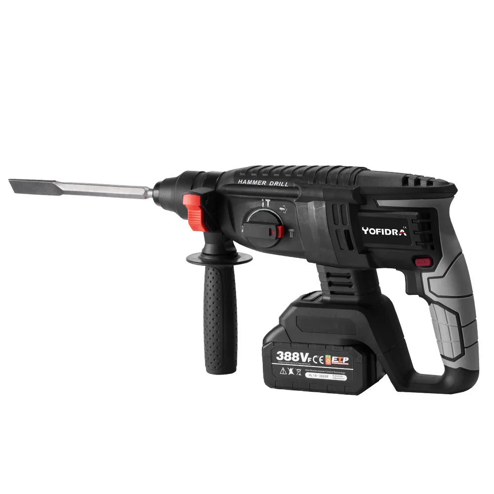 YOFIDRA 1680W Martello elettrico senza spazzole Cordless Multi-funzione Trapano a percussione Utensile rotante per batteria 21V 18V