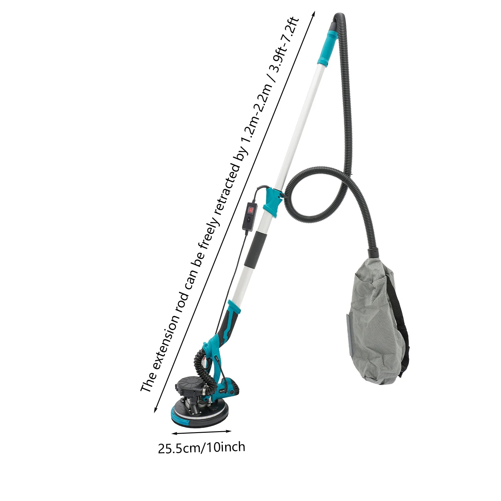 Levigatrice per cartongesso da 750 W, lucidatrice per mastice da parete a velocità regolabile, 220-240 V, con aspirazione della polvere, 6 carte vetrate