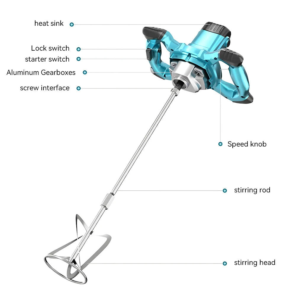 Podofo 3100W Miscelatore piccolo per vernice e rivestimento Stucco ad alta potenza in polvere Regolazione della velocità Miscelatore elettrico manuale per cemento a 6 velocità