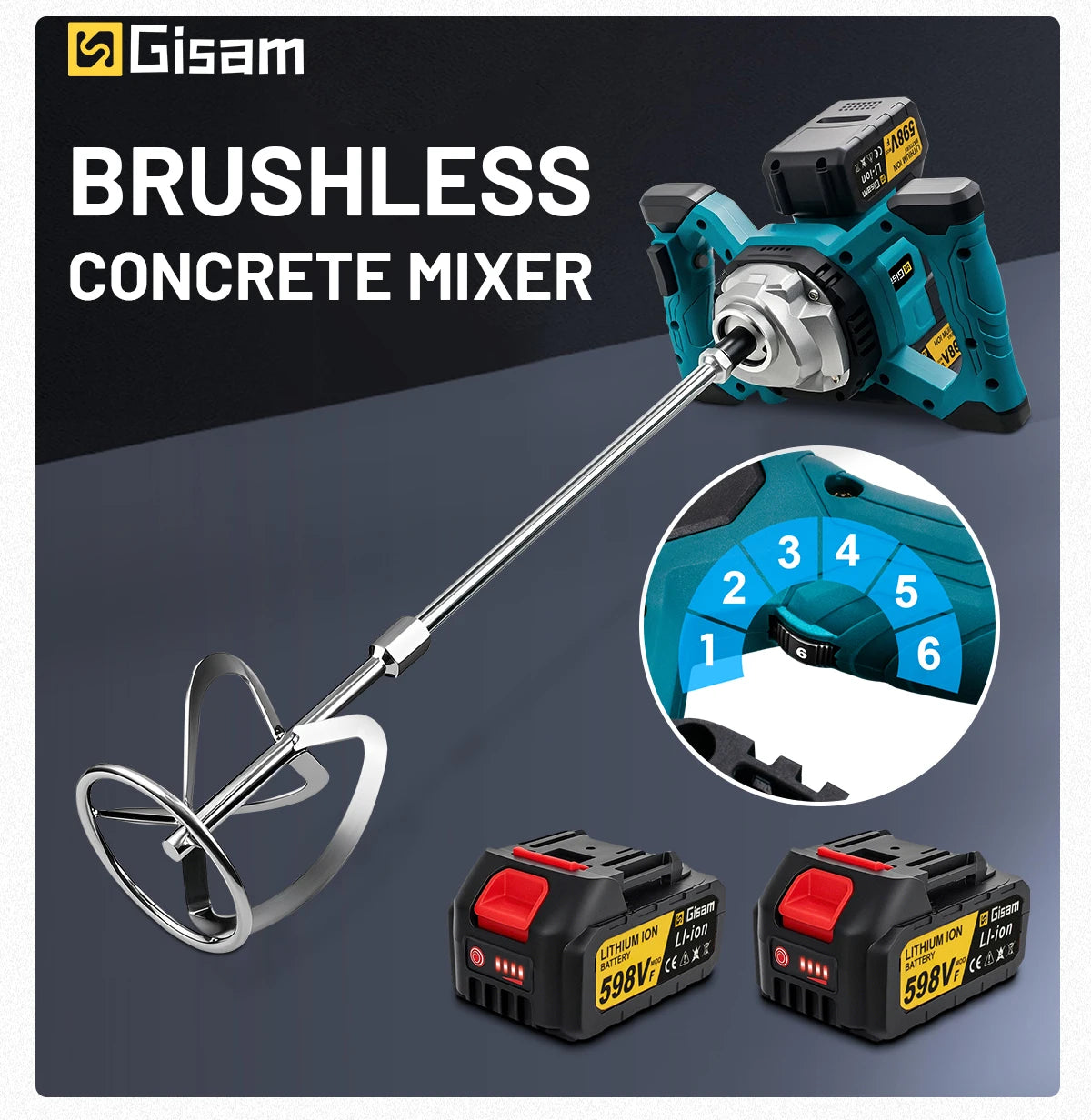 Gisha 6Gears Cordless Elettrico Betoniera Brushless Malta di Cemento Gesso Mixer Frullatore Miscelatore Vernice Per makita 18v batteria pin
