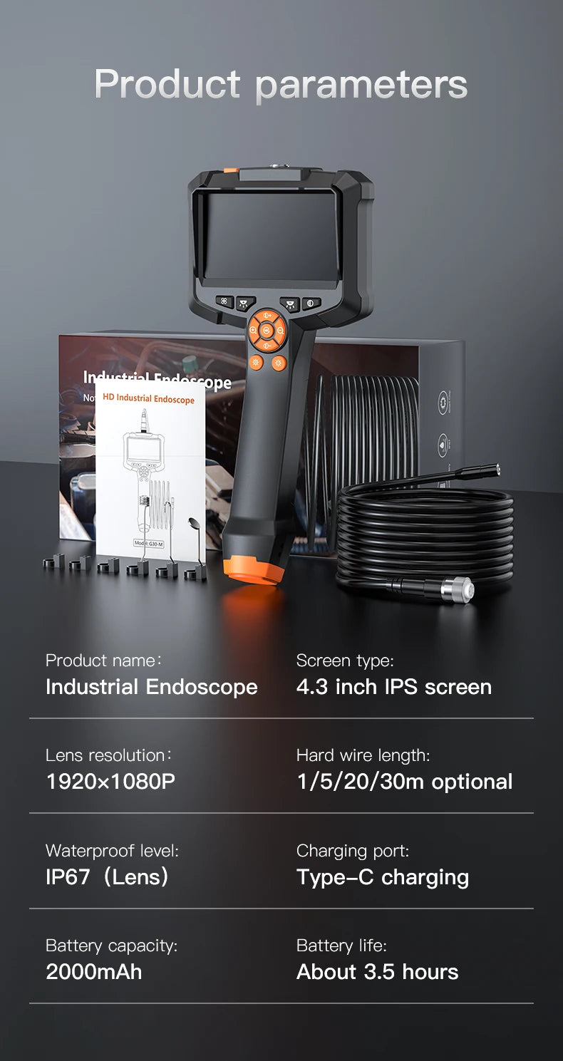 Telecamera per endoscopio industriale 4.3 "Singola doppia lente HD 1080P Periscopio per ispezione auto IP67 Telecamera per fognature impermeabile con LED