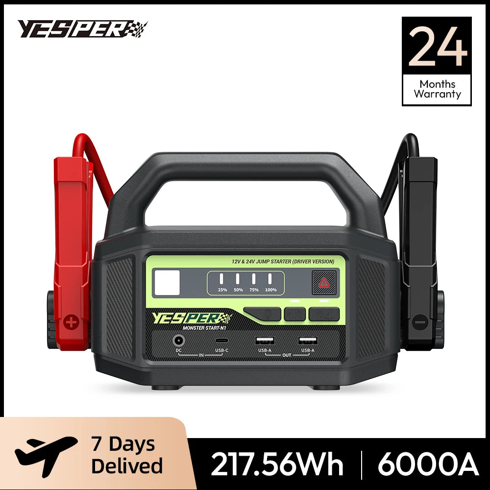 YESPER 24V Jump Car 6000A Peak Jump Starter Per auto Camion Batteria per camion portatile Dispositivo di avviamento Batteria esterna