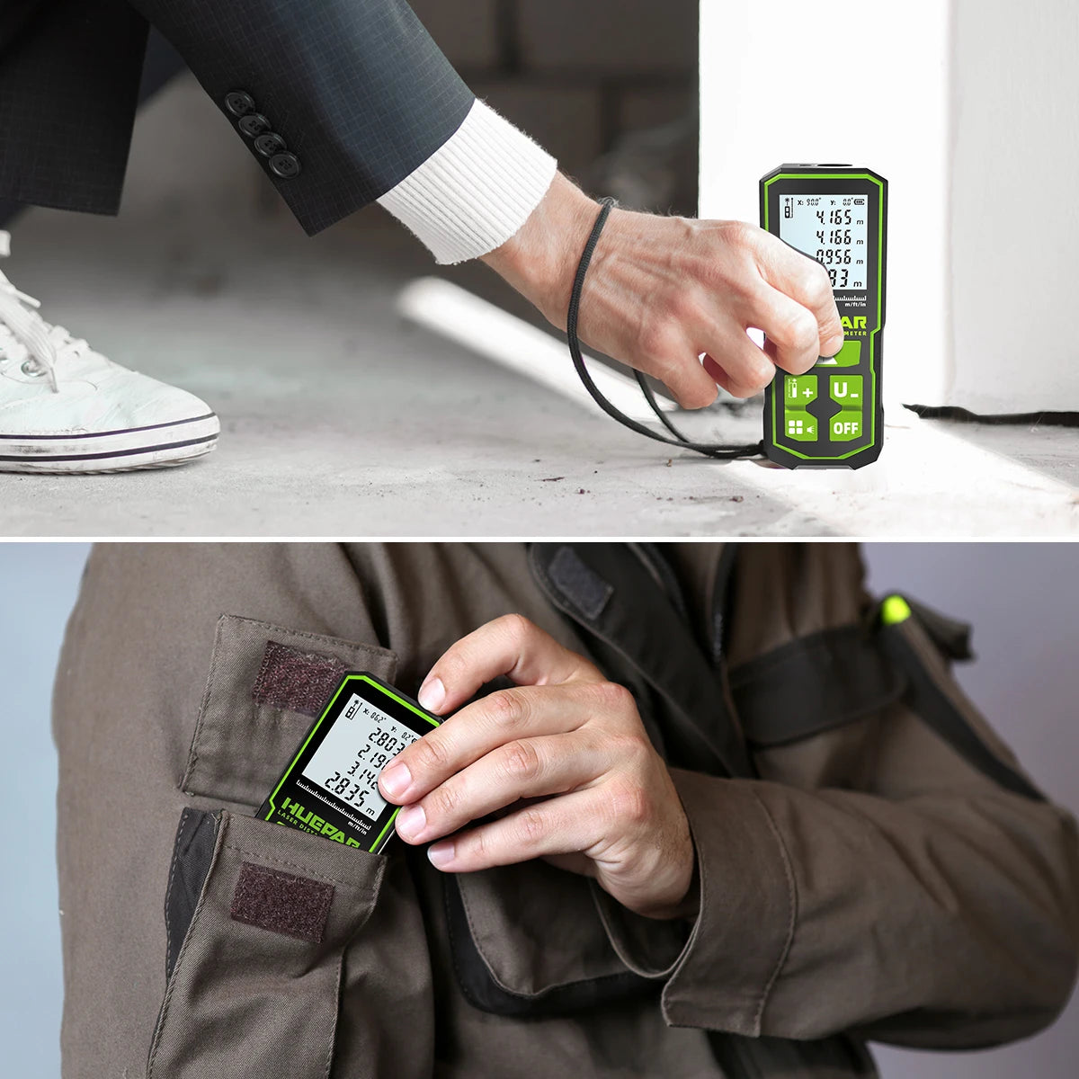 Huepar S60-G Misuratore di distanza laser verde digitale Telemetro a nastro laser da 60 M con strumenti di misurazione del sensore angolare LCD