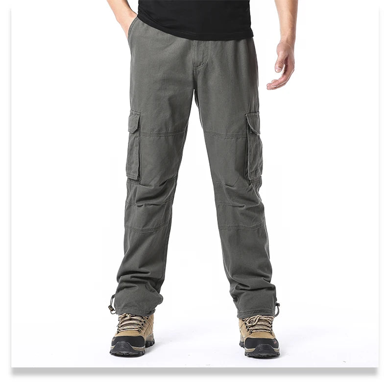 Salopette ampia con tasche grandi Pantaloni tattici da jogging per sport all'aria aperta da uomo Pantaloni da lavoro casual in puro cotone elastico in vita