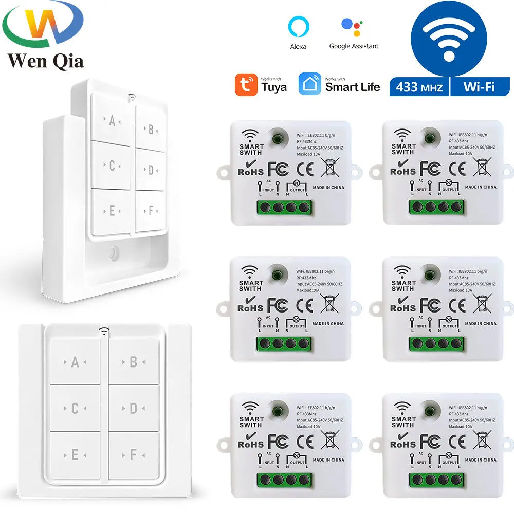 Tuya WiFi RF Smart Light Switch 433 MHz 6 Gang Interruttore da pannello a parete wireless, ricevitore temporizzato 110 V 220 V Funziona con Goole Home/Alexa