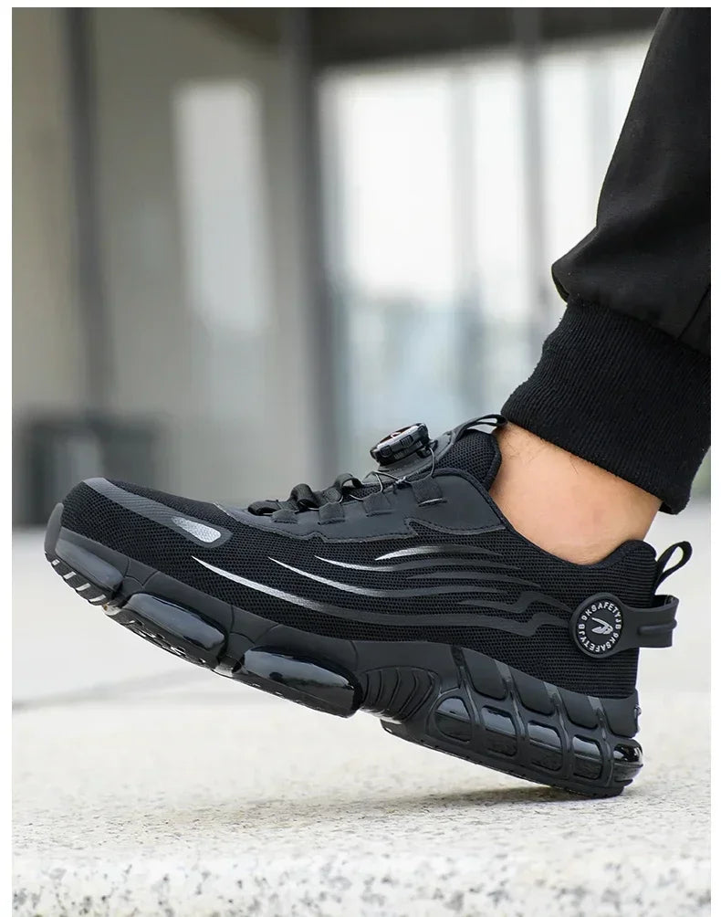 Pulsante rotante Nuove scarpe antinfortunistiche da uomo Scarpe da lavoro anti-smash anti-puntura Scarpe sportive da uomo di moda Stivali protettivi di sicurezza da uomo