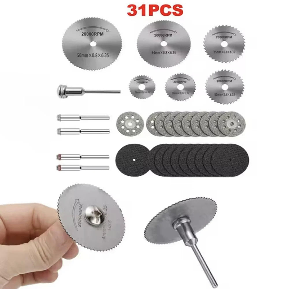 31 dischi da taglio diamantati mini trapano utensile rotante HSS sega circolare levigatura mola per il taglio di metalli, legno, pietra, PVC