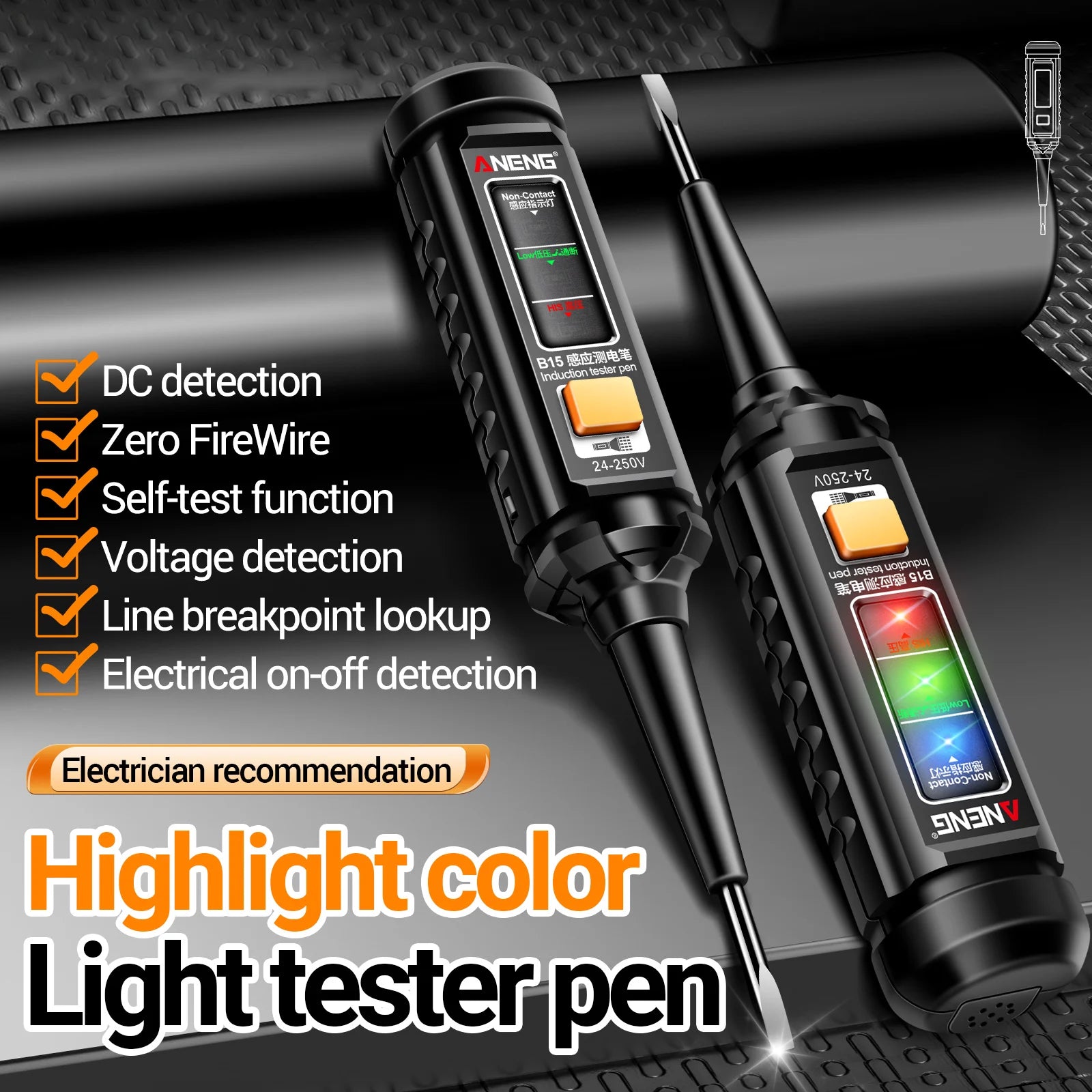 Anergy B15 Professionale Tester di Tensione CA Colorazione Cacciavite Elettricista Cacciavite Tester Voltmetro Tester 24 V-250 V