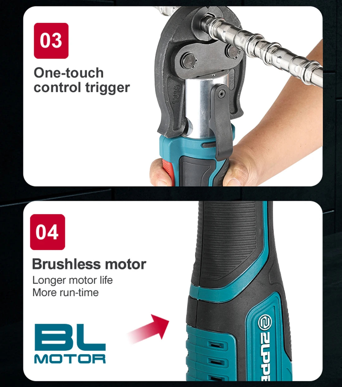 ZUPPER MP-1930 Pressa a batteria per sistema meccanico per crimpatura di tubi multistrato Pex in rame, incluso ind opzionale