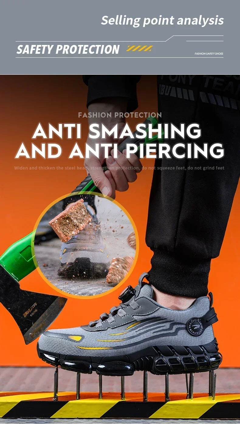 Pulsante rotante Nuove scarpe antinfortunistiche da uomo Scarpe da lavoro anti-smash anti-puntura Scarpe sportive da uomo di moda Stivali protettivi di sicurezza da uomo
