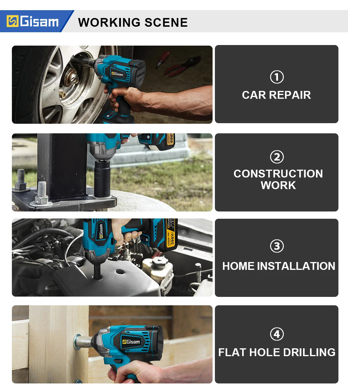 Gami 1200NM Chiave a percussione elettrica senza spazzole Chiave ricaricabile 1/2 "Pneumatici per auto Utensili elettrici a batteria per Makita 18V Batteria Pin