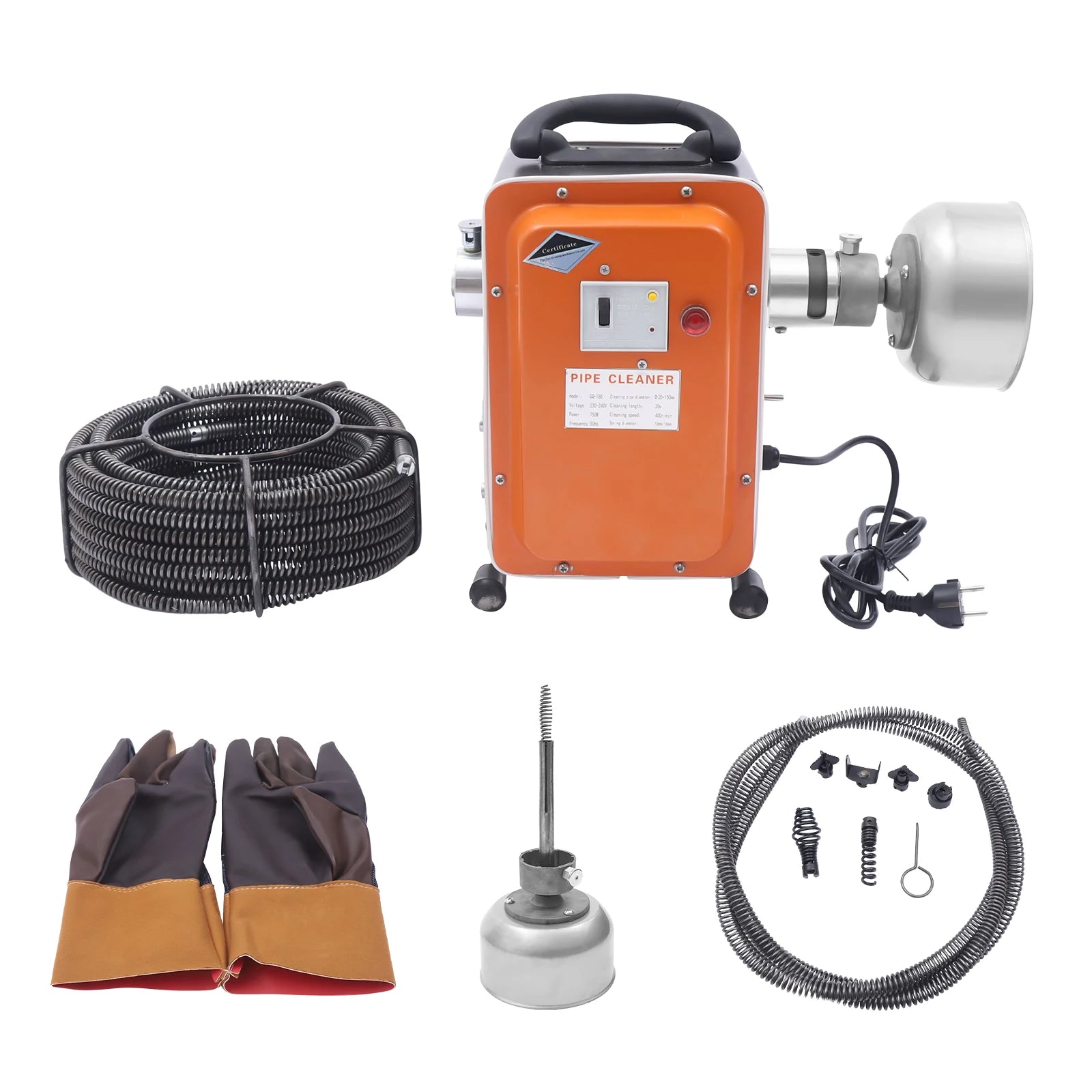 750W Macchina per la pulizia degli scarichi Macchina per la pulizia dei tubi fognari Macchina per la pulizia degli scarichi Kit con molle da 52,49X8,2Ftft per la casa