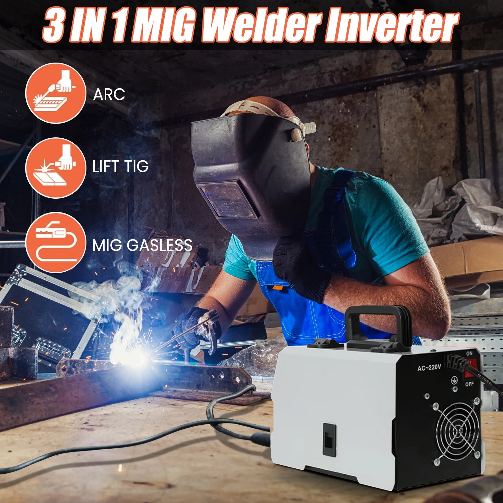 MIG-270 Saldatore inverter 3 in 1 220V Macchina portatile MMA/TIG Display digitale senza gas e semiautomatico Protezione termica per il fai da te domestico