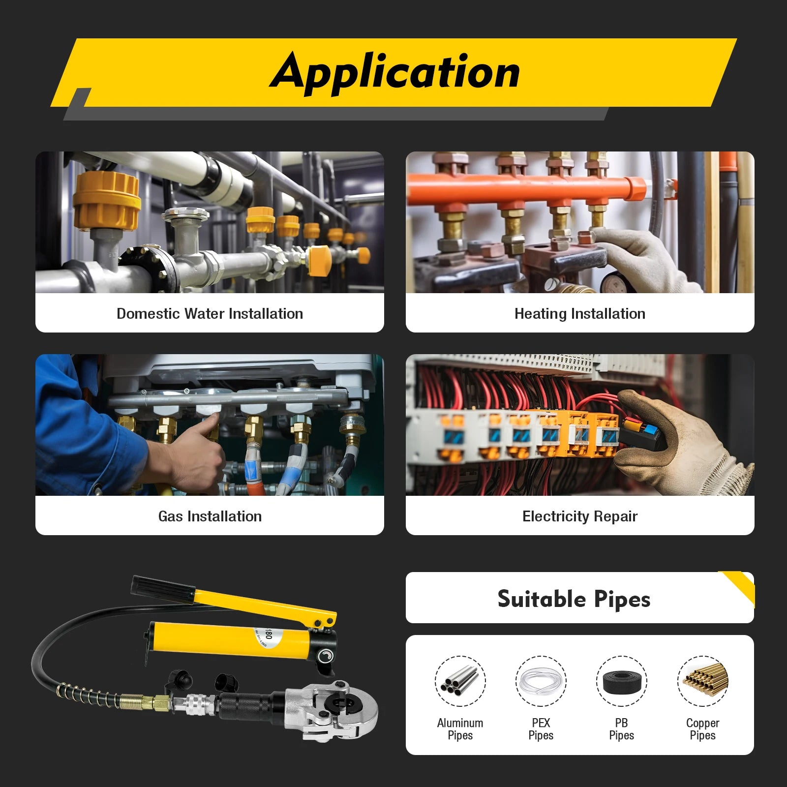 Pinza a crimpare idraulica Tubo in acciaio inossidabile 6T con 9 stampi per pressa in rame V12-28 TH 16-32mm