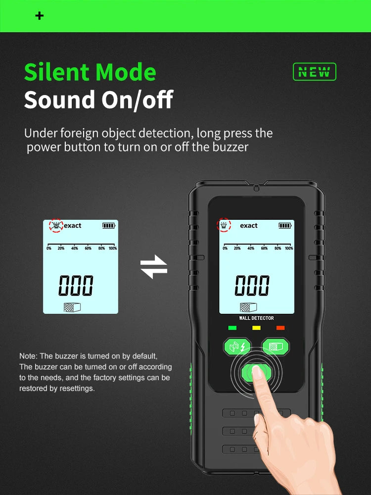 R&D Nuovo cercatore perni Scanner da parete Fili per cavi Localizzatore di profondità Metal Detector da parete Retroilluminato elettronico Cercatore di legno AC nero