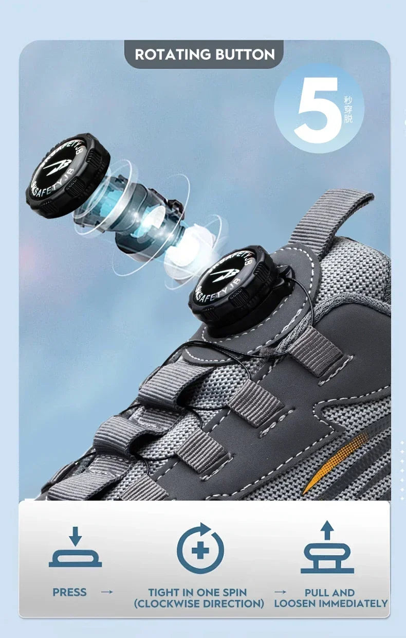 Pulsante rotante Nuove scarpe antinfortunistiche da uomo Scarpe da lavoro anti-smash anti-puntura Scarpe sportive da uomo di moda Stivali protettivi di sicurezza da uomo