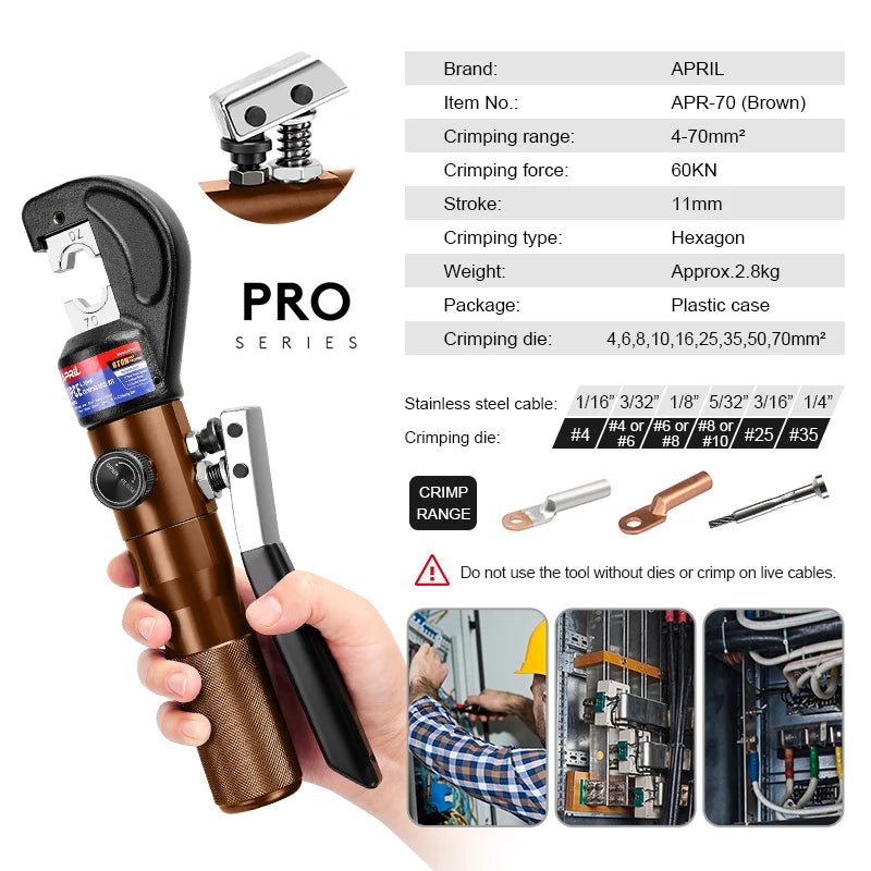 RUS Warehouse Strumento di crimpatura idraulico Pinze per crimpare terminali per cavi fai-da-te Strumenti di compressione idraulica Gamma YQK-70 4-70mm2