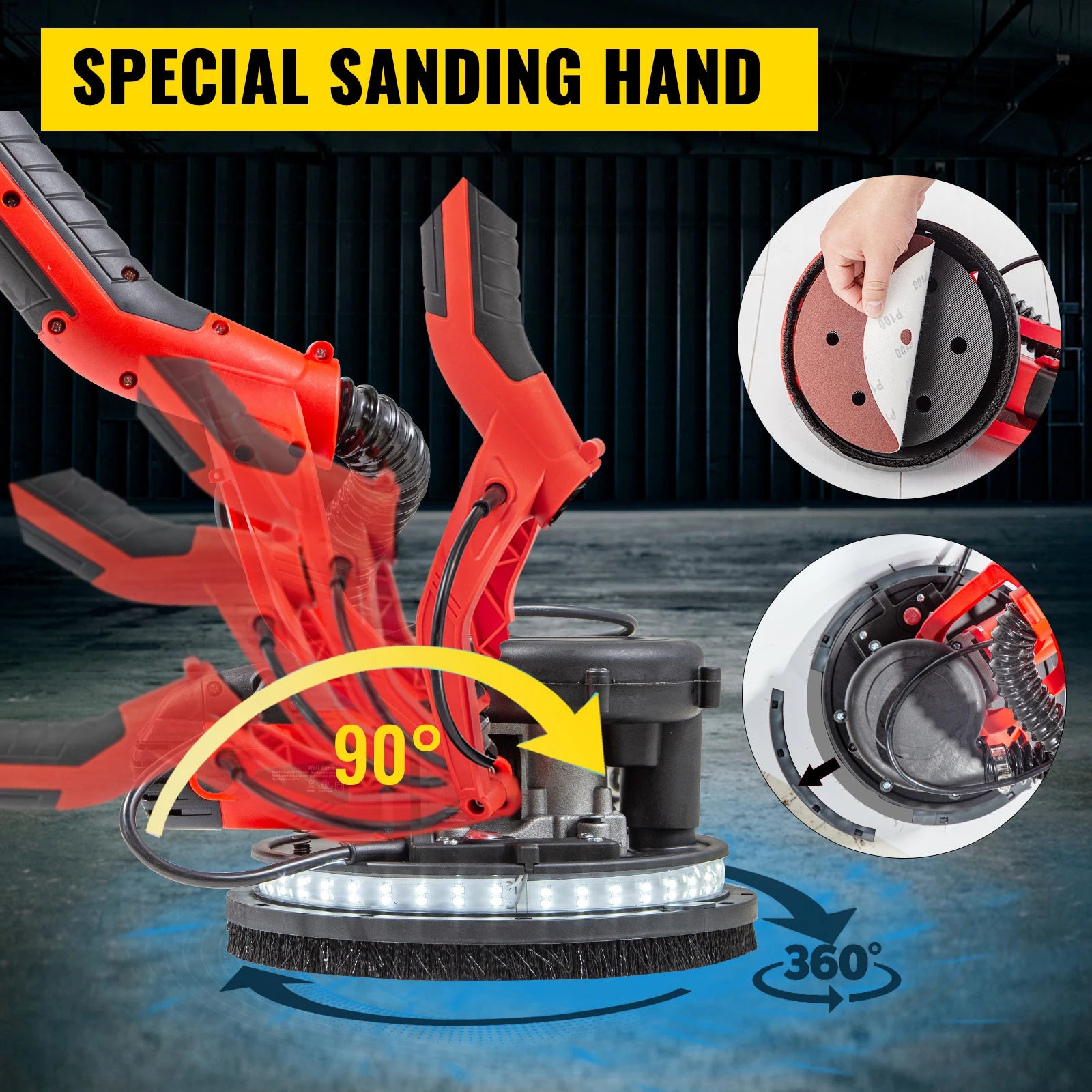 SucceBuy Levigatrice per cartongesso 850W Velocità variabile 800-1750 RPM Levigatrice elettrica per cartongesso Levigatrice pieghevole con manico per telescopio
