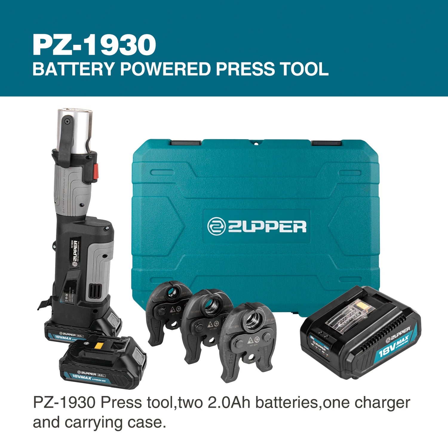 ZUPPER PZ-1930 Compact Battery Press Tool per la crimpatura di tubi multistrato Pex in rame idraulico Include ganasce Separate opzionali