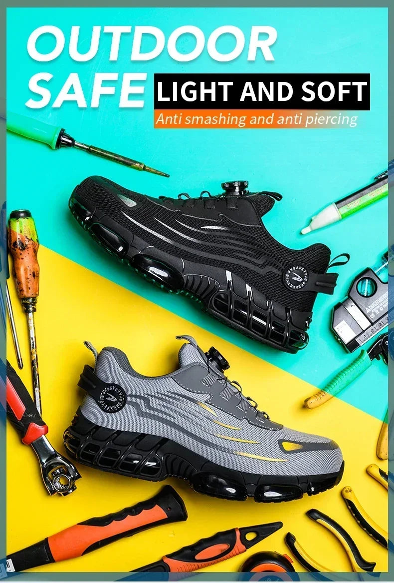 Pulsante rotante Nuove scarpe antinfortunistiche da uomo Scarpe da lavoro anti-smash anti-puntura Scarpe sportive da uomo di moda Stivali protettivi di sicurezza da uomo